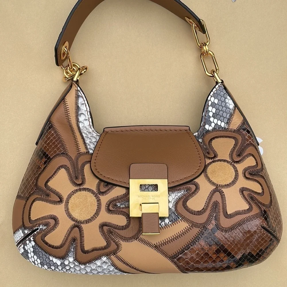 Michael Kors Bancroft Small Patchwork Snakeskin Leather Shoulder Bag